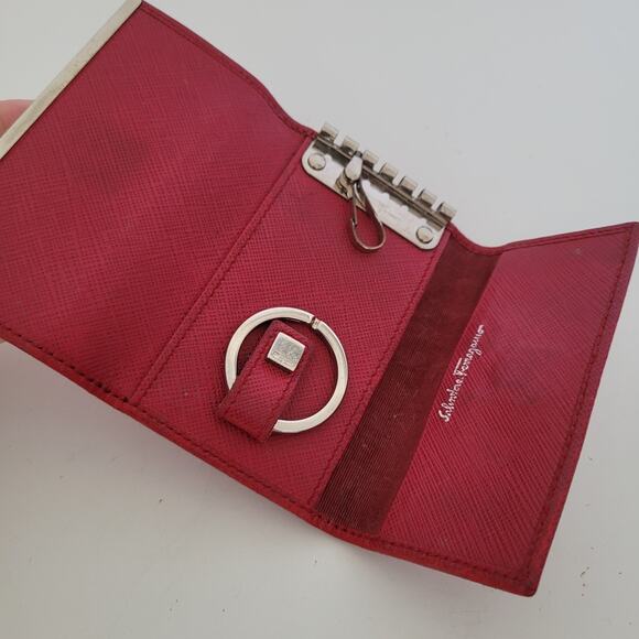 Salvatore Ferragamo Gancini Key Case Ring Holder Wallet Leather Small Pink - Picture 3 of 8